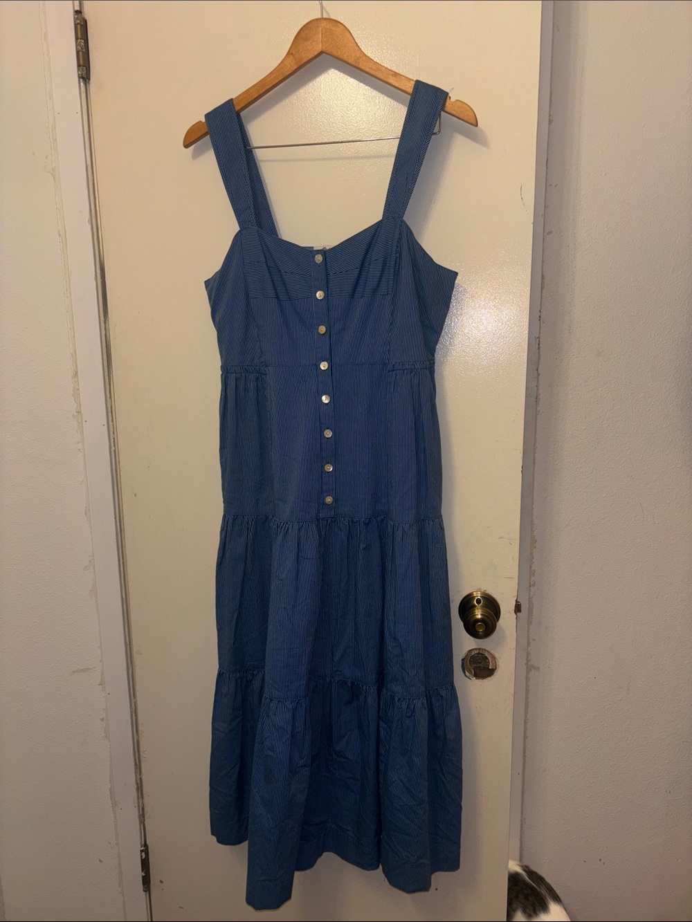 Madewell Blue Tiered Button-Front Midi Sundress